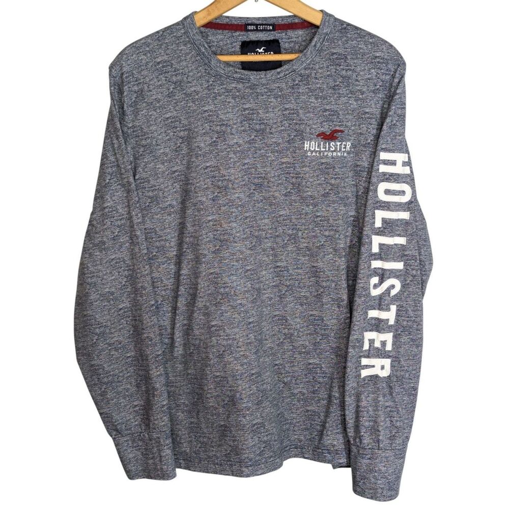 Y2K Hollister Long Sleeve T Shirt Spellout Logo Sz XL Navy 100% Cotton